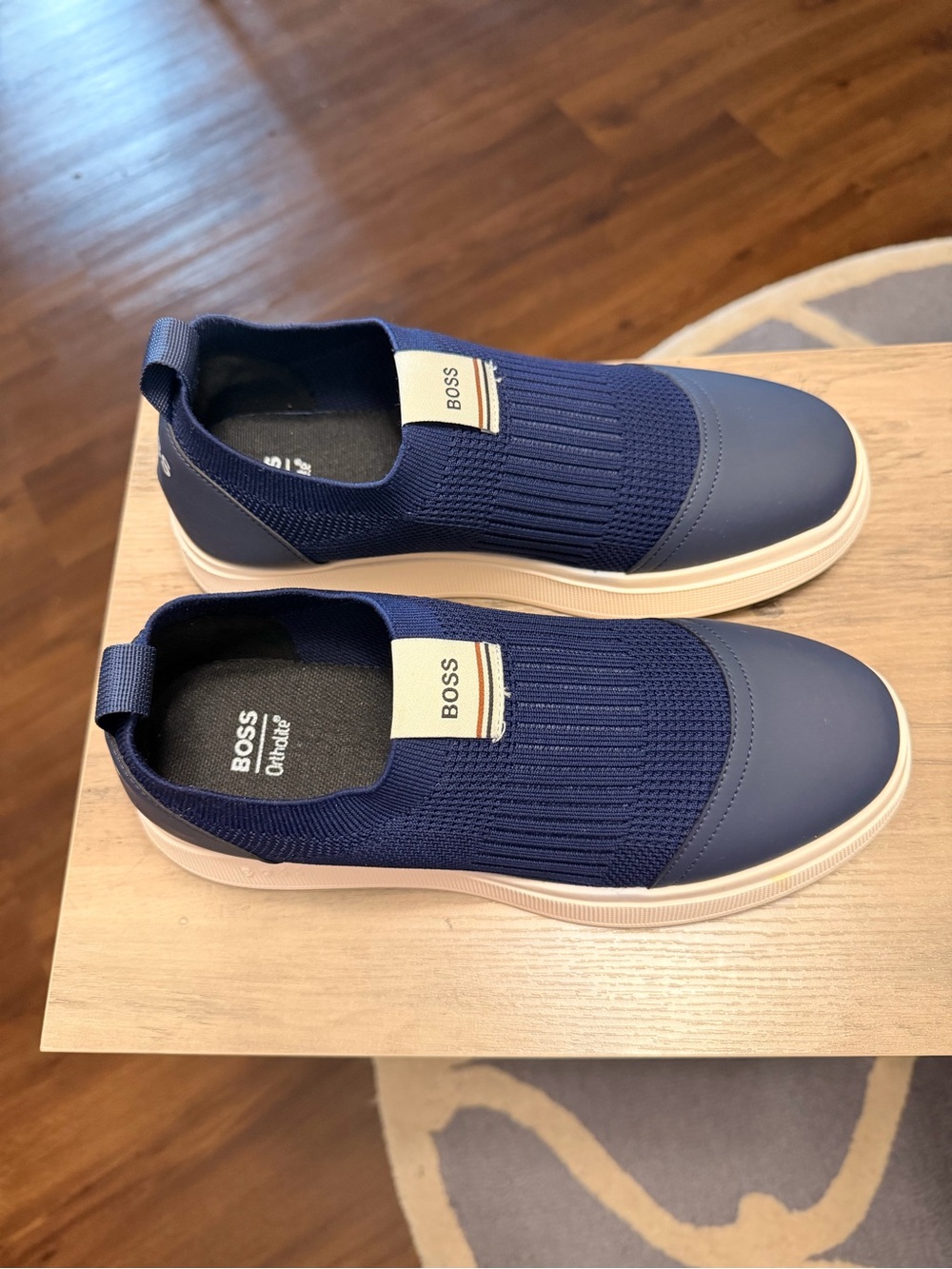 BOSS Men’s Navy and White Slip-On Knit Sneakers